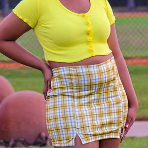 Yellow plaid skirt set